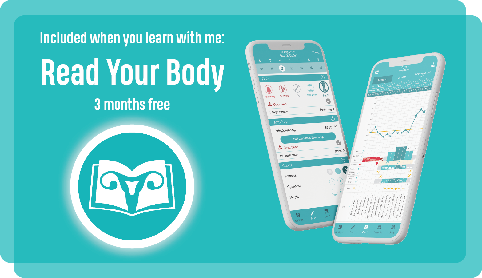 simulated charts on phone screens of read your body app. text reads 