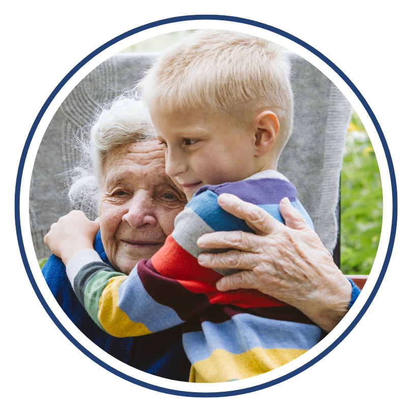 grandmother hugs grandson