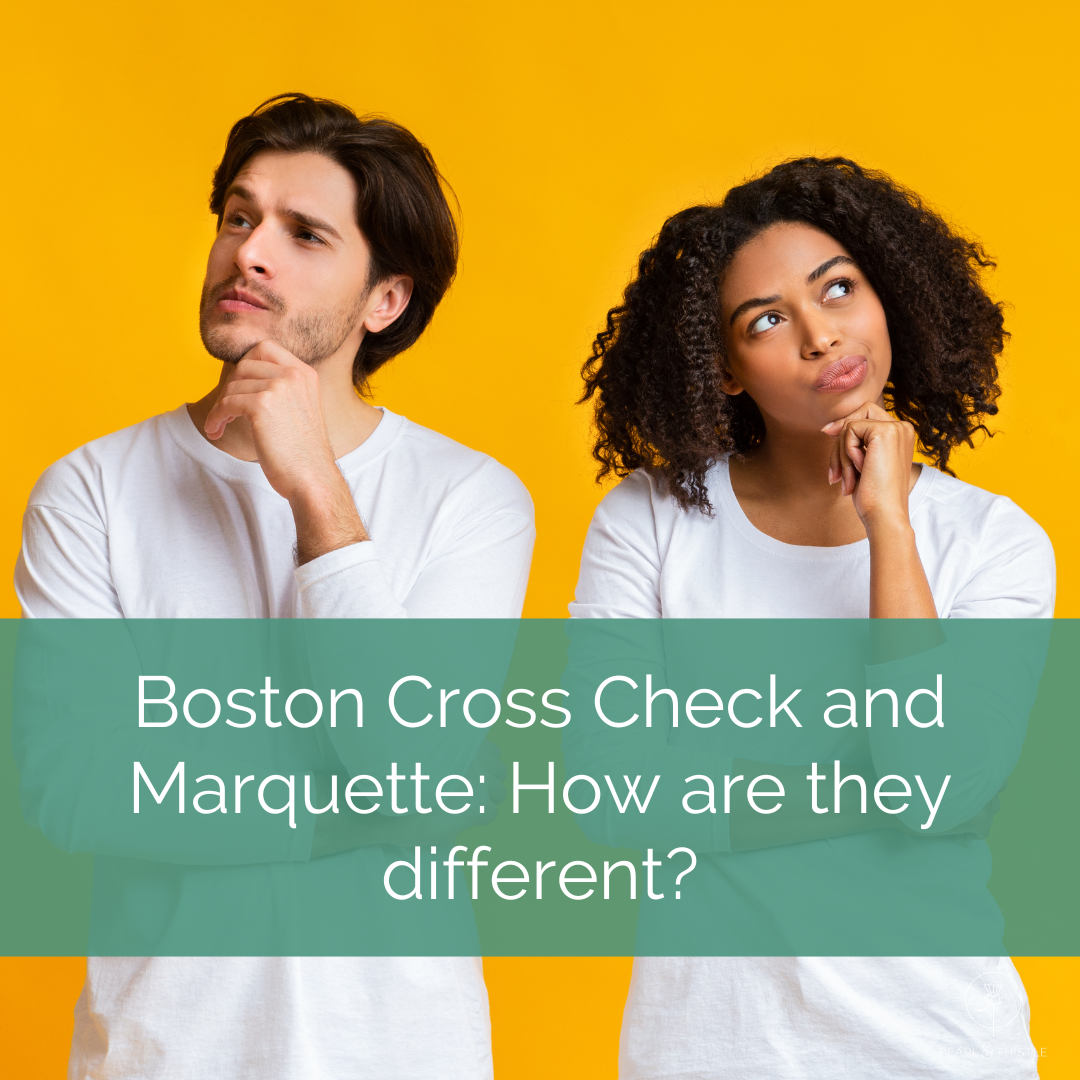 man and woman pondering with text that reads boston cross check and marquette: what's the difference?